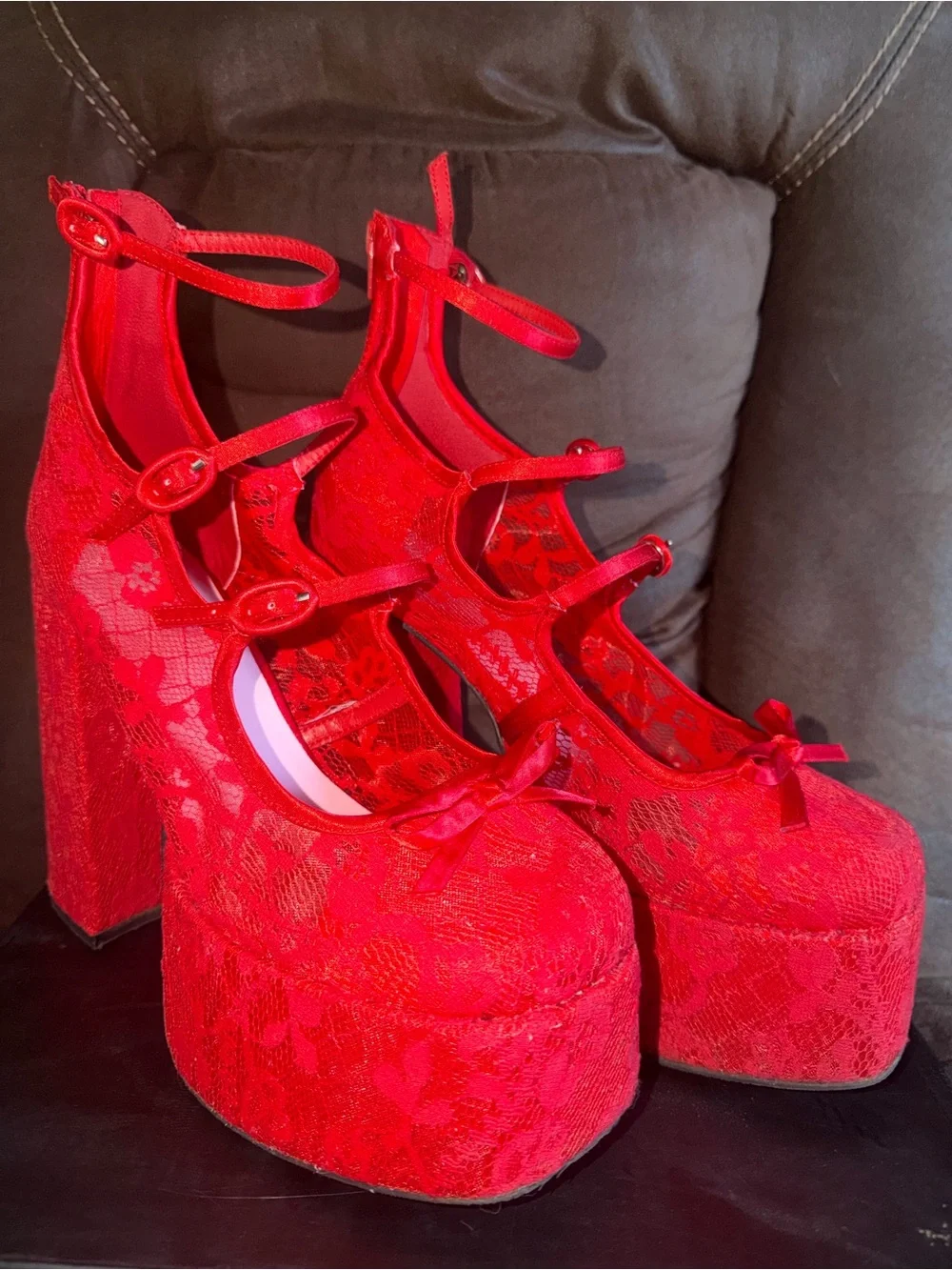 Sugar Thrillz/DollsKill Love Smiling Melody Red Lace Heels